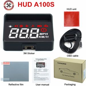 Auto Snelheidsmeter HUD A100S Monitor OBD2 Rijden Computer Over-speed Alarm Voltage Voorruit Projector