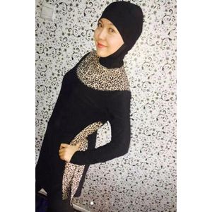 Luipaard Print Islamitische Badpak Arabische Badmode 2 Stukken Verbonden Hijab Moslim Badpak Voor Vrouwen Meisjes