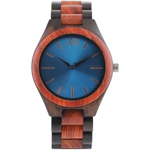 Mannen Volledige Houten Horloge Luxe Zwart/Saffier Blauw Glans Wijzerplaat Bamboe Hout Quartz-horloge Casual Sport klok Reloj Hombre