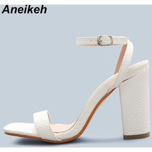 Aneikeh Mode Beknopte Hoge Hakken Pu Sandalen Solid Print Party Rome Witte Schoenen Voor Vrouwen Sapatos Das Mulheres zomer