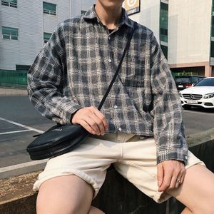 Mannen Shirts Paar Rode Plaid Losse Koreaanse Stijl Harajku Mens Streetwear Leisure Eenvoudige All-Match Mannelijke Uitloper Ulzzang Unisex