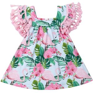 Zoete Baby Peuter Meisje 0-18M Jurk Flamingo Kwastje Jurk Bloemen Beach Party Jurken