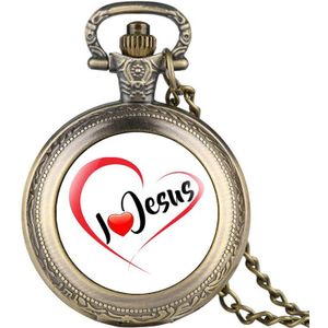 I Love Jesus Serie Quartz Zakhorloge Retro Voor Mannen Vrouwen Pocket Horloges Unisex Hanger Voor Zakhorloge Met ketting