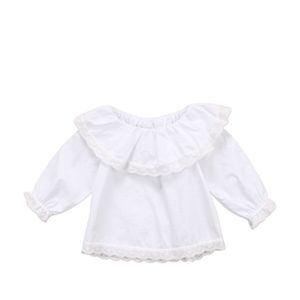 Pasgeboren Peuter Infant Baby Meisjes Kant Lange Mouwen Tops T-shirts Kleding Effen Witte Zoete Tops Shirt 0-24M