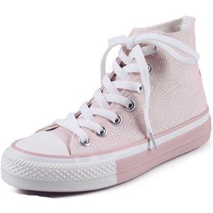 Vrouwen Klassieke Canvas Schoenen Lady Sneakers Hoge Top Lace Up Alle Match Basic Stijl Effen Kleur Roze Walking schoenen J2-04