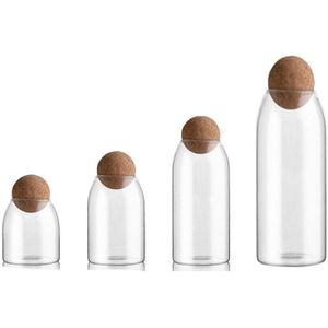 4 Stuks Transparant Glas Verzegelde Kan, Opslagtank, Voedsel Granen Opslag Jar, ronde Kurk Thee Koffie Containers Keuken Opslag