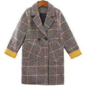 Winter Kinderen Meisje Overjas Mode Wollen Jas Voor Meisjes Tieners Peuter Lange Casual Warm Bovenkleding Kinderen Plaid Wollen Jas