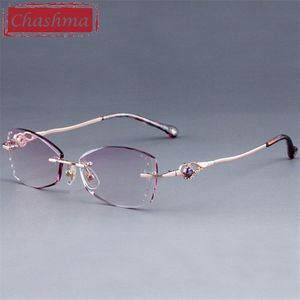 Chashma Brand Diamond Rhinestone Lenzen Gekleurde Sterkte Mode Vrouwen Paars Titanium Frame Brillen