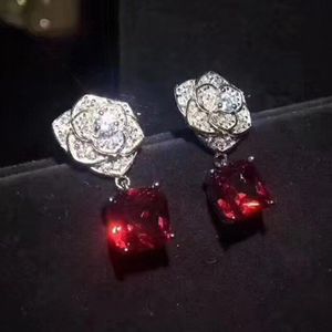 Pure 925 Sterling Zilveren Sieraden Set Voor Vrouwen Roze Rood Stone Party Rose Sieraden Set Ketting Ring oorbellen Set