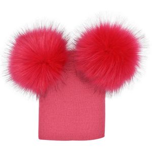 Baby Baby Meisje Jongen Kids Winter Pompom Bal Gebreide Wollen Hat Cap Beanie Mooie Kind Warm Dubbele Bont Pom Mutsen