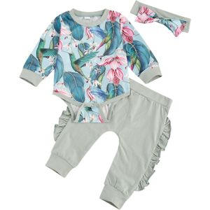 Pasgeboren Baby Meisjes 3 Stuk Outfit Set Vogel Print Romper + Broek + Hoofdband Set Voor Kid Meisjes