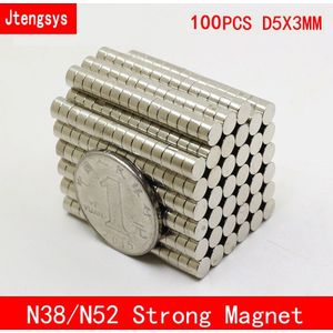 Jtengsys 100 pcs Super Sterke Rare Earth mini 5mm x 3mm Permanet Magneet Ronde Neodymium Magneet N52 N38 5*3 MM oppervlak plaat nikkel