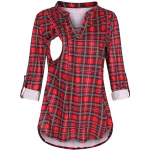 4 # Vrouwen Plaid Print Moederschap Overhemd Moederschap Lange Mouw Verpleging Overhemd Borstvoeding Zwangere Shirt Leisure Shirt Embarazada