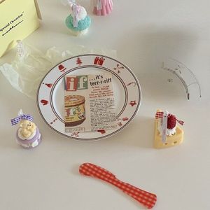 Koreaanse Stijl Kerst Cartoon Gingerbread Man Keramische Plaat Creatieve Snoep Rode Kant Taart Dessertbord Lader Platen