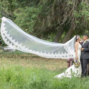 Koninklijke Sluier Kathedraal Met Blusher Ivory White Lace Blusher Sluiers Monarch Bridal Vail Extra Lange Sluier Voor Kerk Twee-laag