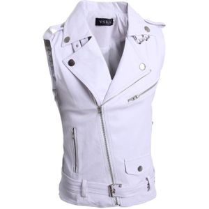 Mannen Vest Jas Revers Leren Jas Meerdere Ritsen Effen Kleur Mannen Slim Fit Voor Casual Business Man Jas Kleding