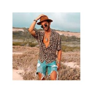 Mannen Vintage Luipaard Print Shirts Zomer Casual Korte Mouw Losse Shirts Man Mannelijke Mode Shirt Tops Plus Size s-3XL