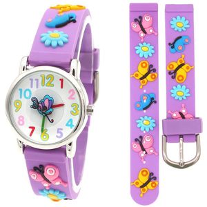 Meisjes Waterdichte 3D Vlinder Horloge Cartoon Horloge Kinderen Horloges Rubber Quartz Horloge Kinderen Uur Reloj Montre Relog