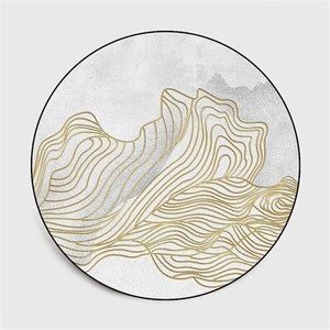 Koreaanse Ronde Tapijt Abstracte Gouden Strepen Woonkamer Sofa Wit Tapijt Kinderen Slaapkamer Game Gordijn Decoratie Antislip Vloer mat