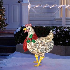 Kerstversiering Licht-Up Kip Met Sjaal Decor Led Platte 3D Outdoor Kerstverlichting Standbeeld Tuin Yard Ornament