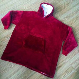 Pluche Coral Fleece Sherpa TV Deken Sweatshirt met Mouwen Zachte Warme Thuis Outdoor Pocket Hoodie Volwassen Winter Hooded Dekens