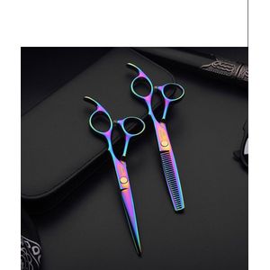 Kappers Schaar Zwart En Kleur Titanium Plating Platte Snijden Schaar Pony Knippen Dunner Schaar Haar Knippen Professionele