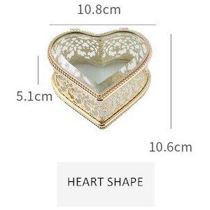 Hart Diamant Glas Doos Gouden Sieraden Organiseren Houder Ring Ketting Armbanden Opslag Accessoires Thuis Tafeldecoratie Container