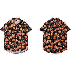 Lenstid Mannen Hip Hop Oranje Print Hawaiian Strand Overhemd Harajuku Streetwear Bloem Shirt Korte Mouw Zomer Aloha Shirts Top