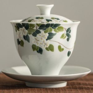 Keramische Plantaardige As Handgemaakte Terrine Keramische Kung Fu Thee Set Kom Sopera De Ceramica Gaiwan Chrysant Thee Cadeau Voor Vriendje