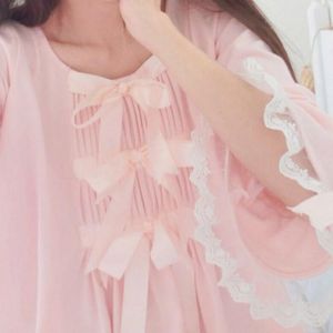 Japnaese Meisje Kawaii Meisjes Lolita Zijde Katoen Sakura Roze bowtie nachtkleding Slaap Jurk Vintage Prinses Strikken Leuke AW317