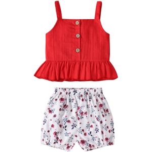 Ma &amp; Baby 6m-4Y Baby Peuter Baby Meisjes Kleding Set Ruche Knop Vest Tops Shorts Outfits Kostuums D01