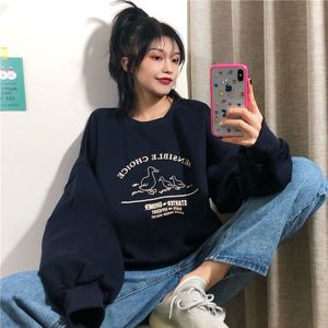 Hoodies Vrouwen Gedrukt O-hals All-Match Losse Koreaanse Stijl Womens Sweatshirt Plus Fluwelen Warm Vrijetijdsbesteding Mode Ulzzang