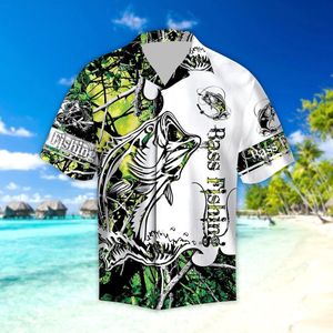 Zomer Strand Korte Mouwen Green Bass Vissen 3D Gedrukt Hawaii Shirt Mens Harajuku Casual Shirt