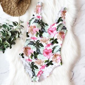 Vrouwen Een Stuk Badpak Bloemen Gedrukt Badmode Ruche Bloem Monokini Push Up Bodysuit Zomer Bain Badpak