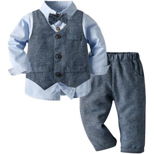 Lente Peuter Jongens Kleding Baby Wedding Formele Party Kostuum Vest Shirt Broek 3 Stuks Baby Kids Bovenkleding Set 3-7 Jaar