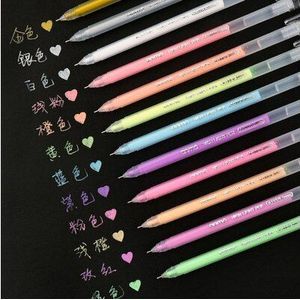 Diy Lederen Zwart Karton Speciale 0.5/0.6 Fijne Tip Highlighter 12/9 Kleur Schrijven Ultra-Fijne Hoge-Gloss Pastel Markeerstift Set