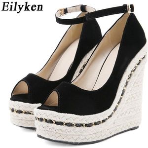 Eilyken Mode Metalen Ketting Decoratie Vrouwen Platform Sandalen Casual Gladiator Peep Toe Ankle Gesp Sleehak Dame Schoenen