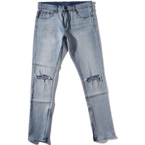 Zwart Icoon Justin Bieber Ripped Destoryed Mannen Jeans Hiphop Hi-Straat Heren Verontruste Denim Joggers Knie Gaten Gewassen jeans