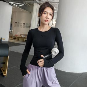 Lange Mouwen Sport Running Shirt Vrouwen Duim Gat Nylon Spandex Hoge Elastische Ademend Racerbackquick Droog Atletische Activewear