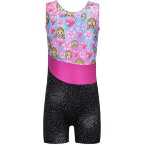 BAOHULU Leuke Aap Patroon Peuter Meisjes Gymnastiek Turnpakje Tieners Mouwloze Sparkly Patchwork Dans Jumpsuit voor Kids Kinderen