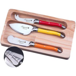 Laguiole Stijl 3 Stuk Kaas Messen Spreader W/Multicolor Handgrepen Jam Boter Mes Set In Houten Doos LG06