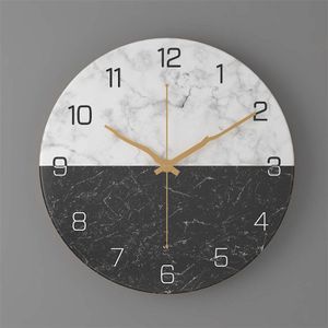 Marmer Patroon Ijzeren Wandklok Nordic Creatieve Woonkamer Mode Wandklok Woondecoratie Slaapkamer Retro Stille Quartz Klok