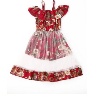 Peuter Kids Baby Meisjes Bloemen Ruffle Mesh Prinses Jurk Mouwloze Off Shoulder Jumpsuit Met Gaas Sheer Zomer Kleding 0-4Y