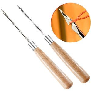 Kaobuy 2Pcs Leer Hout Handvat Naaien Priem Voor Leer Craft Naaien Handgereedschap Accessoires Duurzame Professionele Priem