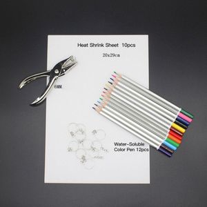 Krimpkous Plastic Vel Kit 20Pcs Blank Doorschijnende Krimpfolie Papier 6Mm Perforator Kleur Potloden Sleutelhangers Accessoires