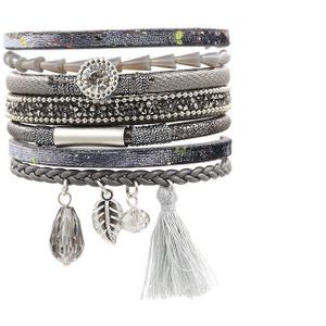 STRATHSPEY Multilayer Lederen Armband crystal hanger bangle met Kwastje Magnetische gevlochten Armbanden bohemian sieraden