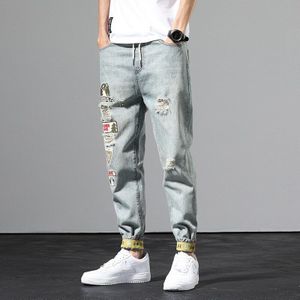Mannen Ripped Modieuze Losse Broek Japanse Hip-Hop Schoenen Casual Denim Jeans Retro Plus Size Lange Jeans