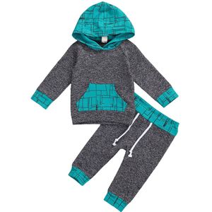 Peuter Baby Meisje Jongen Longsleeve Hoodie Baby Onregelmatige Lijnen Pocket Katoen Set Winddicht Lace-Up Toevallige Set Lente Herfst winter