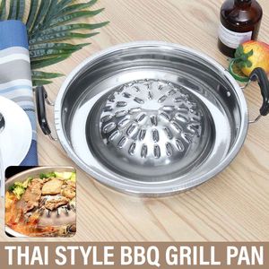 Thaise Stijl Bbq Grill Pan Aluminium Barbecue Topper Kookplaat Plaat Barbecue Pan Mand Stoomboot Kookgerei Keuken Koken Gereedschap 36Cm