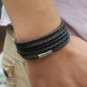 Stijl! Populaire 5 Ronden Lederen Armband Voor Mannen Charm Vintage Zwarte Armband Mode-sieraden
